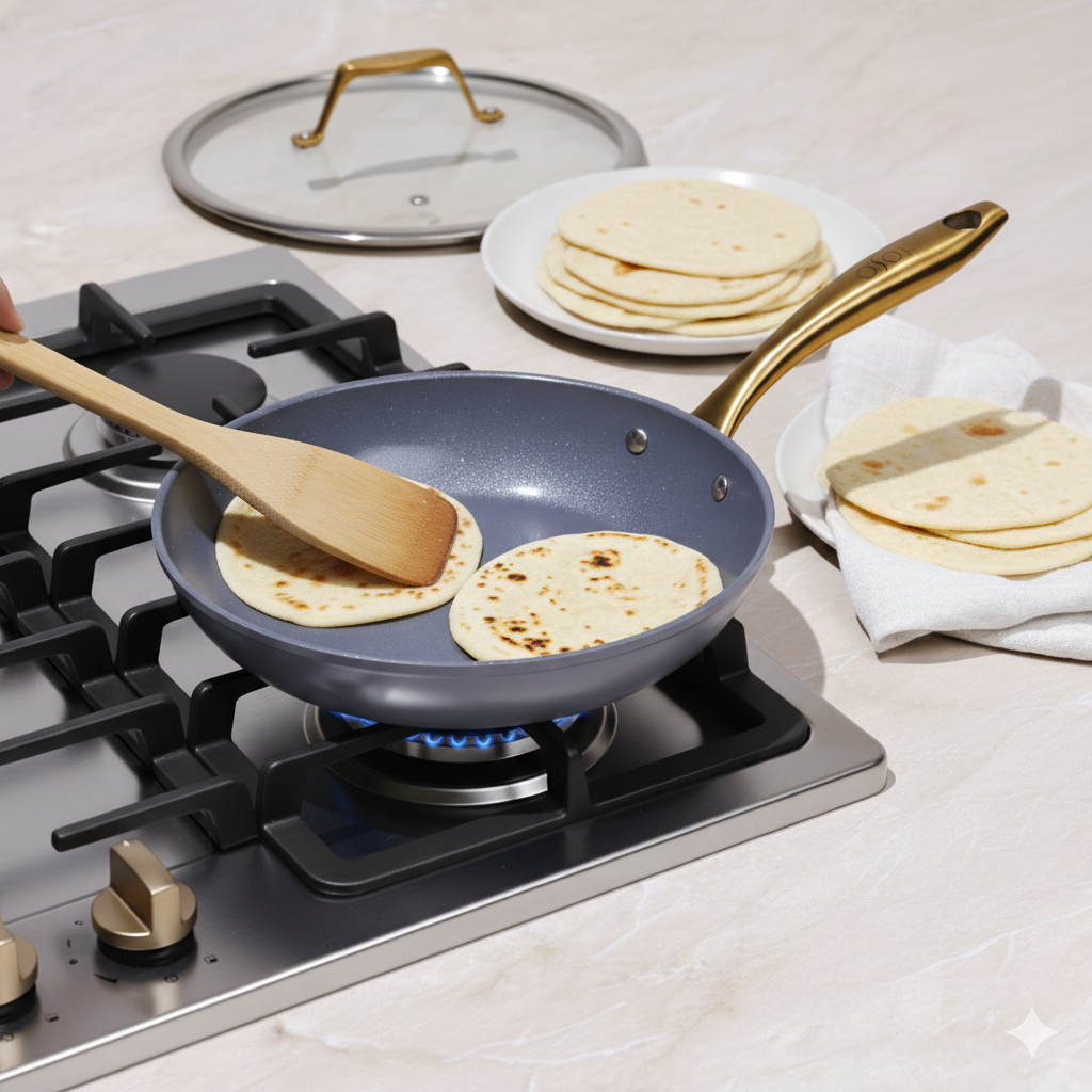 Perfect Homemade Flour Tortillas in a Ceramic Pan