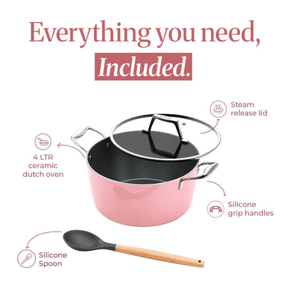Kintsugi Pink Ceramic Dutch Oven  (4 L)