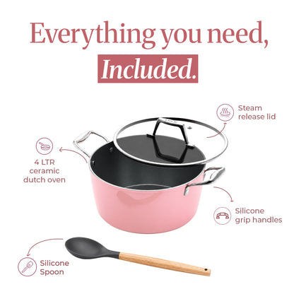Kintsugi Pink Ceramic Dutch Oven  (4 L)