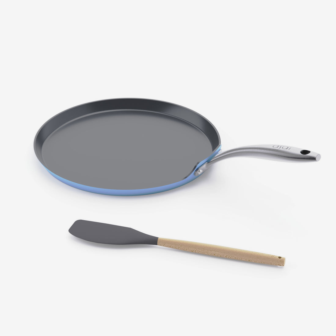 Asai Ceramic Dosa Tawa in Pacific Blue with silicone spatula