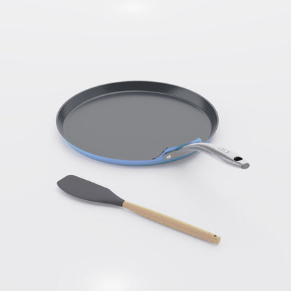 Asai Ceramic Dosa Tawa in Pacific Blue with silicone spatula