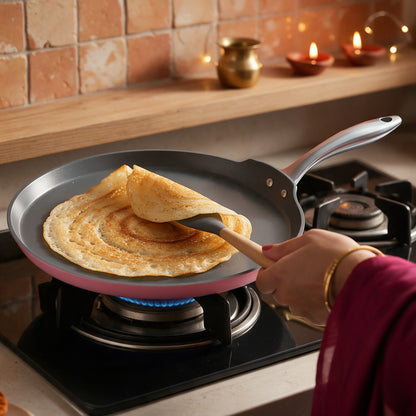 Asai Ceramic Dosa Tawa in Kintsugi Pink in a Diwali kitchen
