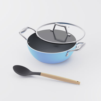Asai Ceramic Kadai in Pacific Blue with silicone spoon