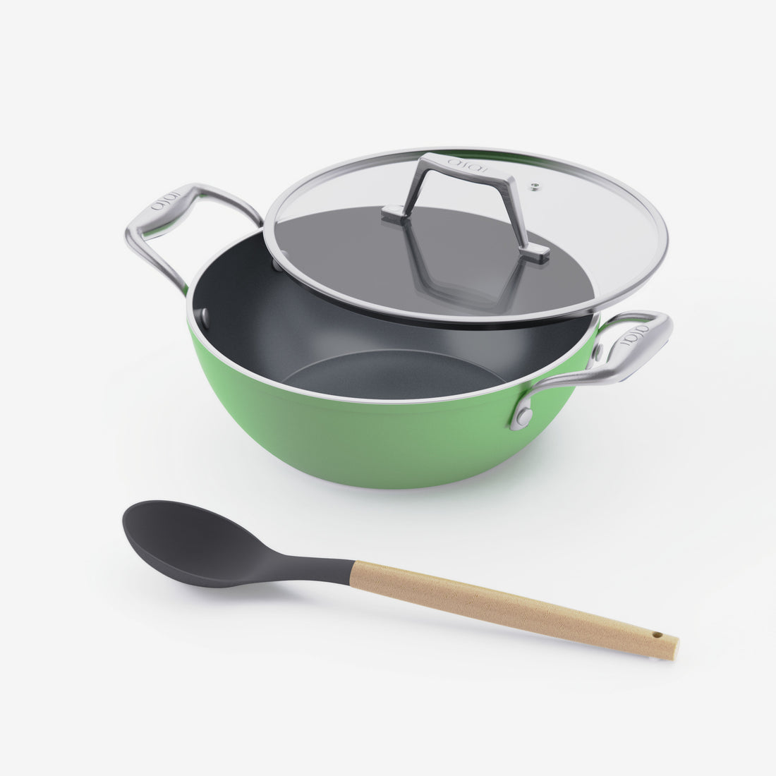Asai Ceramic Kadai in Basil Green with silicone spoon