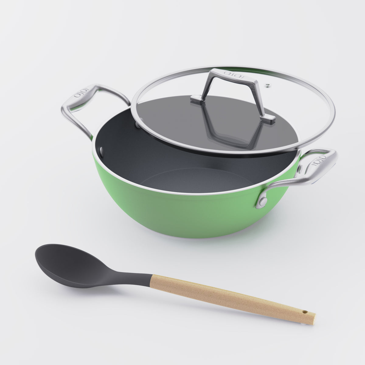 Asai Ceramic Kadai in Basil Green with silicone spoon