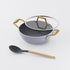 Asai Ceramic Kadai in Clay Grey with gold handles and silicone spoon