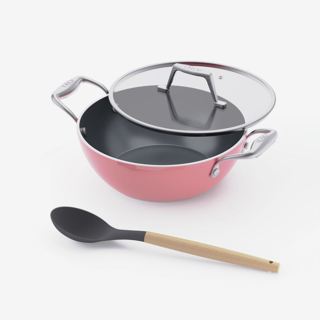 Asai Ceramic Kadai in Kintsugi Pink with silicone spoon
