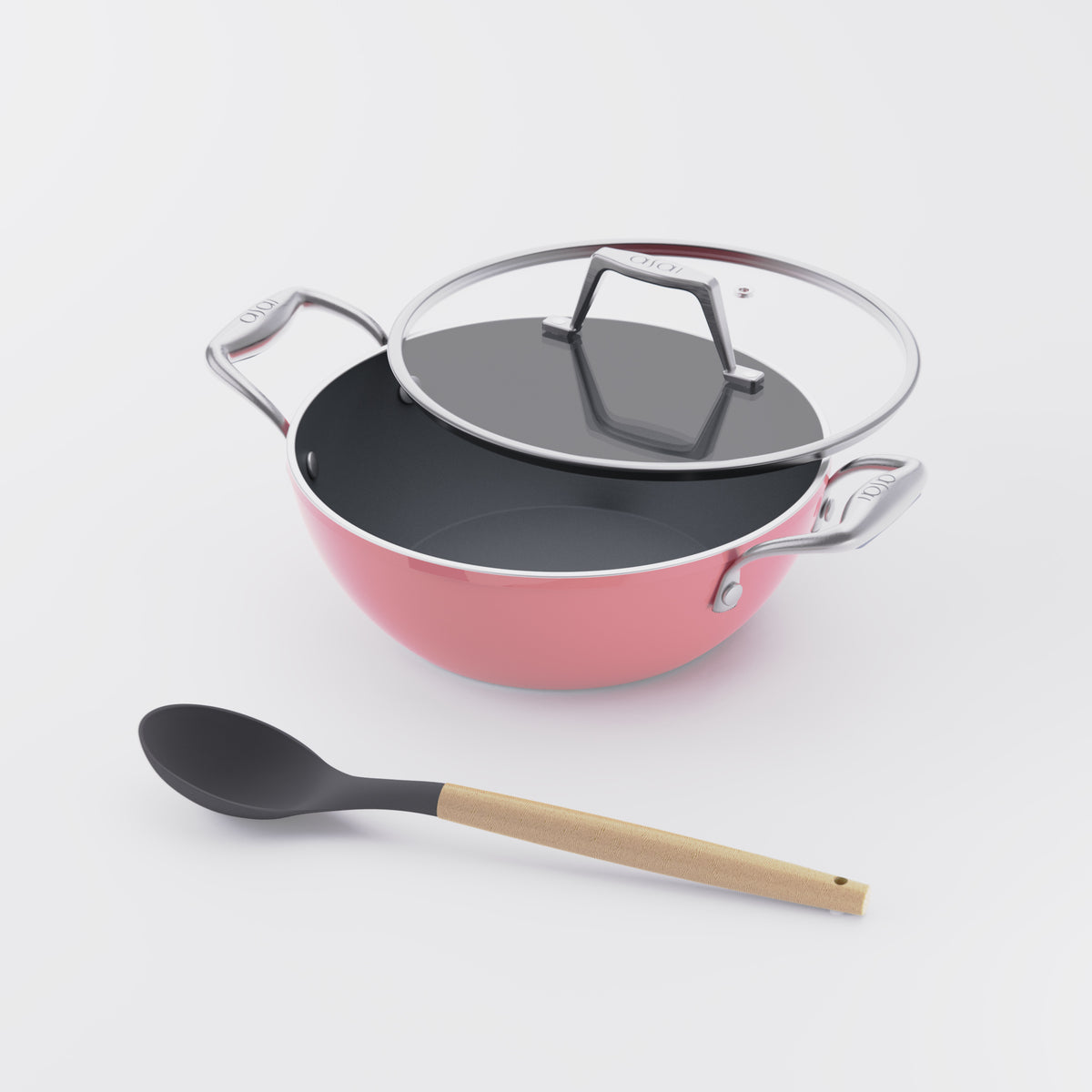 Asai Ceramic Kadai in Kintsugi Pink with silicone spoon