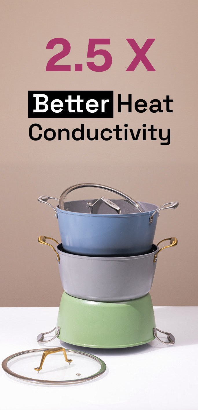 2.5X better heat conductivity: stacked Asai Ceramic Dutch Ovens