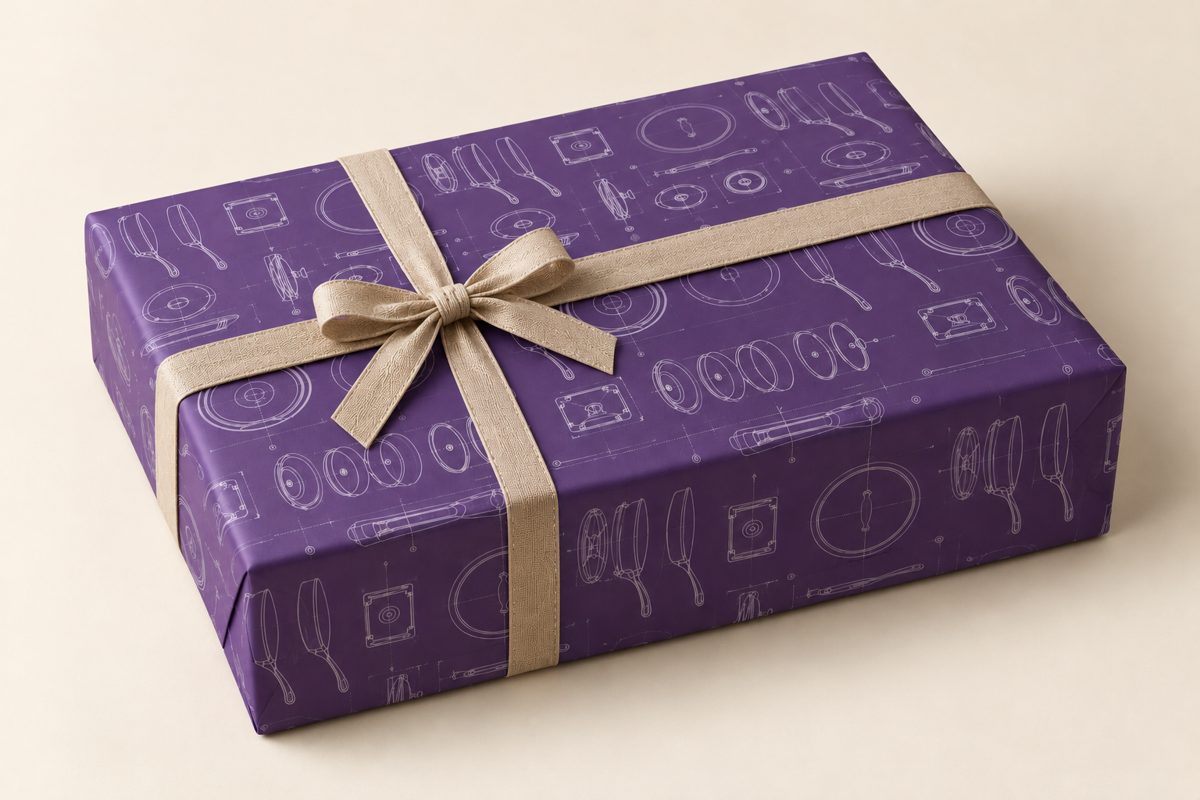 Asai gift wrap: plum paper with a ribbon bow